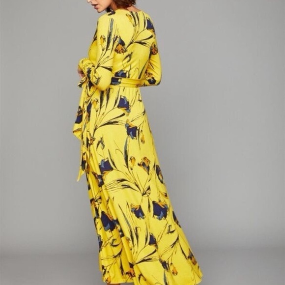 A Pea in the Pod Floral Yellow Maxi Long Sleeve Maternity Wrap Dress Small - Picture 2 of 7